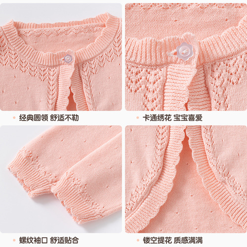 Baby Girl Cotton Knit Cardigan, Spring and Summer Lace Baby Cardigan, Thin A-Grade Baby Air Conditioning Shirt with Small Flowers
