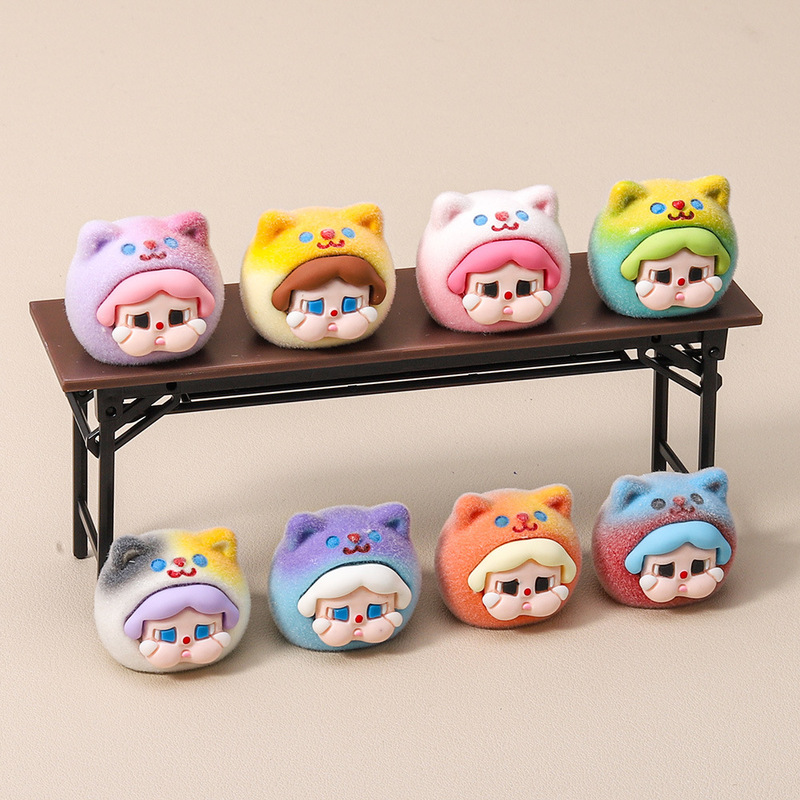 植绒小猫哭娃 挂件盲袋创意diy饰品配件挂件车载摆件树脂萌粒公仔|undefined