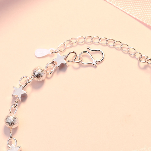 Japanese and Korean Version Sand Beads Small Stars Silver Bracelet Fashion Pentagon Star Accessory for Girls WeChat Official Account Supply Wholesale Agency