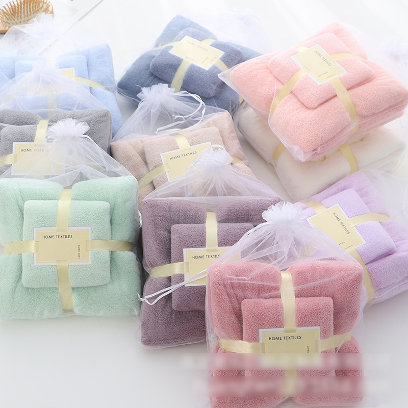 Coral fleece towel bath towel suit wholesale thick cut lace company welfare gift two-piece embroidered logo