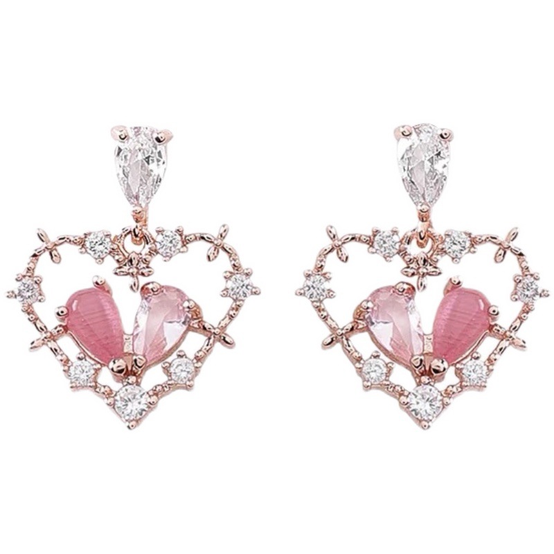 Plating, Inlay Design 1 Pair Sweet Heart Shape Plating Inlay Alloy Rhinestones Drop Earrings