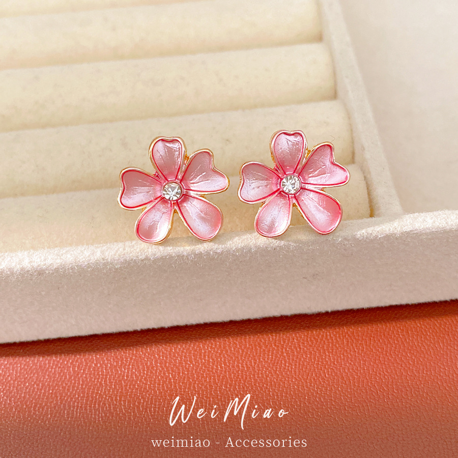 Collar de pendientes de flores de zircón pintado con pulverización ligero lujo nicho accesorios de vacaciones cerradura pequeña fresca y dulce conjunto de joyas image 4