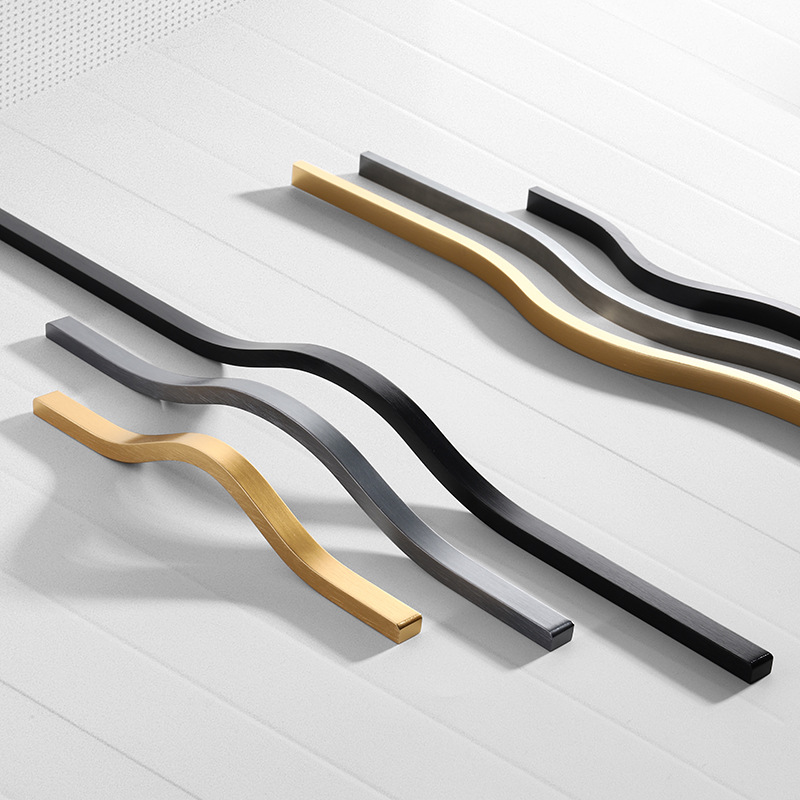 One meter long aluminum alloy wardrobe door handle modern curved black drawer cabinet handle furniture door handle