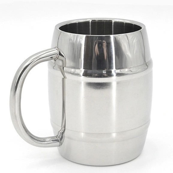 Double-layer insulated stainless steel mug, stainless steel double-layer insulated beer mug, large-capacity mug with handle