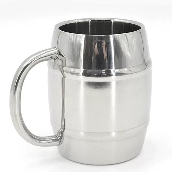 Double-layer insulated stainless steel mug, stainless steel double-layer insulated beer mug, large-capacity mug with handle