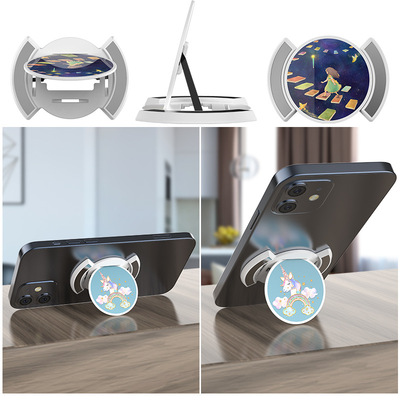 wireless charge mobile phone Bracket Drawstring Ring fold Bracket vehicle Magnetic attraction Pull ring desktop Bracket