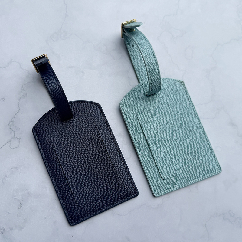 Customized genuine leather luggage tag with window, multi-color, with lanyard, name tag, luggage label card, boarding pass