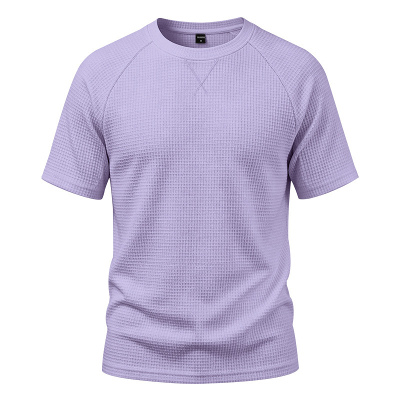 Men's Waffle Knit Short Sleeve T-Shirt, Breathable Textured Cotton-Like Fabric, Relaxed Fit Casual Tee For Summer_viptrois.com