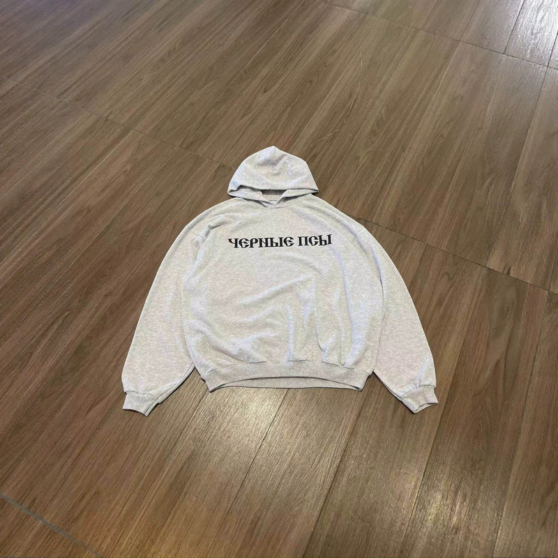 Yeezy Kanye X Gosha Russian Black Dog Letter Print Thin Fleece American High Street Loose Fit Drop Shoulder Sweatshirt Yeezy Kanye X Gosha Russian Black Dog Letter Print Thin Fleece American High Street Loose Fit Drop Shoulder Sweatshirt