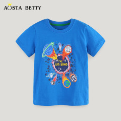 Euro-American Style Boys' T-Shirt 24, Summer New Arrival: Cartoon Planet-Printed Sports Sweater with Crew Neck and Short Sleeves