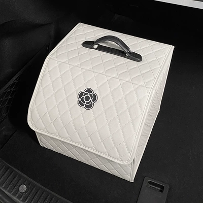 Car trunk storage box multi-functional Internet celebrity small car supplies practical Complete Collection car trunk storage box for women (Car storage bag/box) - camellia-white-storage-box-small-size