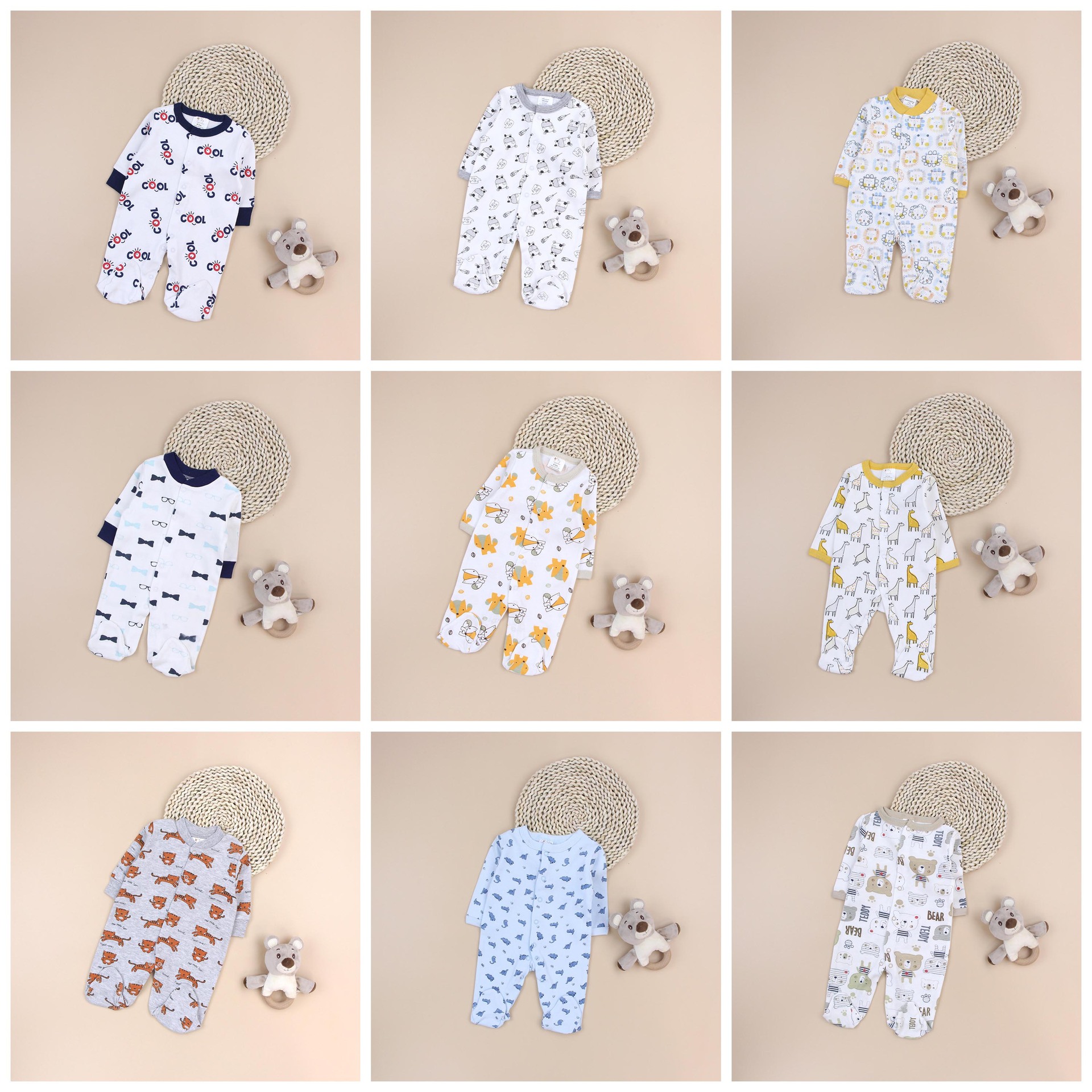 Babay Romper recién nacido cuatro estaciones trepa bata bata bata ropa de algodón ropa de manga larga