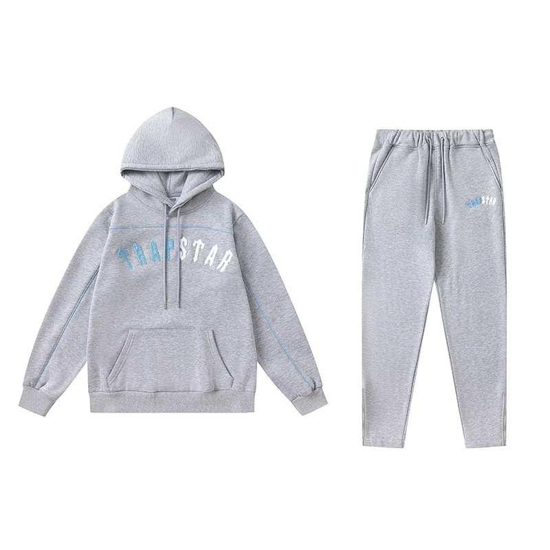 Trapstar letras de gradiente blanco azul toalla bordada chaqueta encapuchada pantalones largos hombres pareja traje casual invierno
