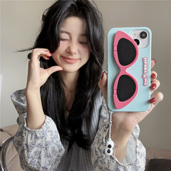 3D Mirror Sunglasses Case for iPhone 15, Cartoon 14 Pro Max 12, Apple 13 New, 11 Silicone