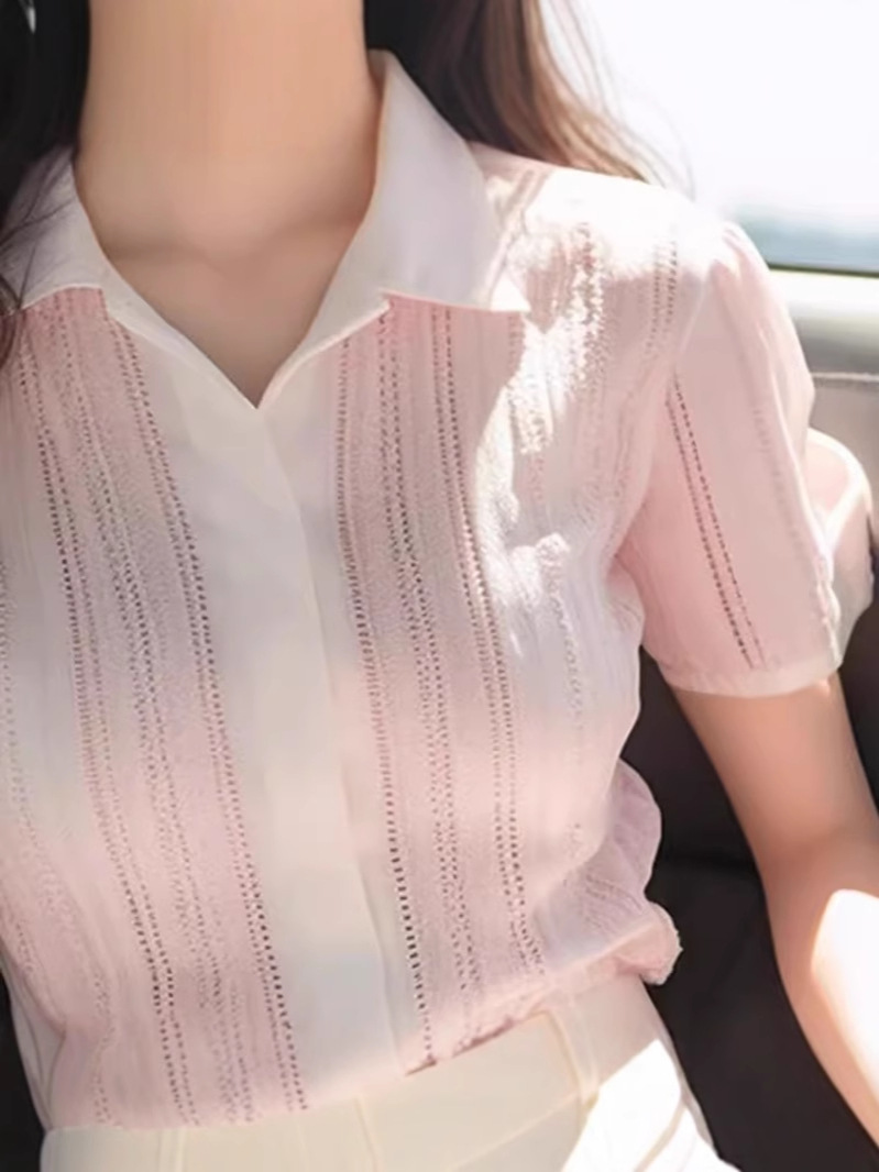 Áo polo nữ kiểu Chanel phong cách Pháp thanh lịch — màu hồng