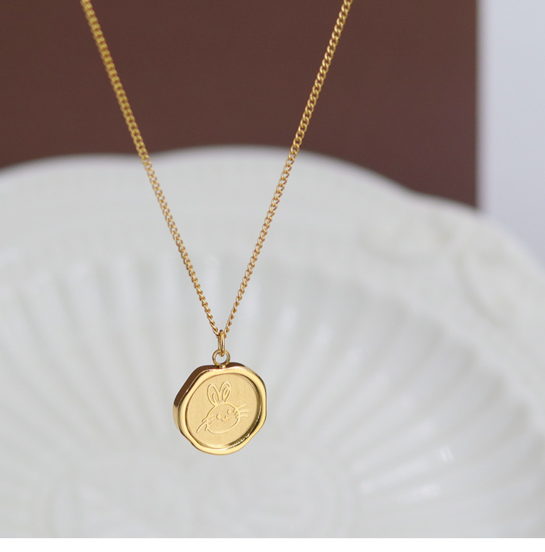 Cute Rabbit Titanium Steel Gold Plated Pendant Necklace