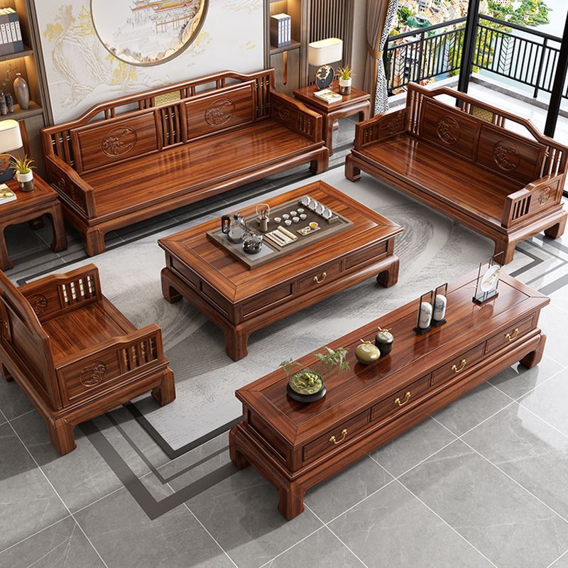Golden rosewood new Chinese-style solid wood sofa, suitable for both winter and summer, antique carved design, Ming and Qing classical style, small apartment combination