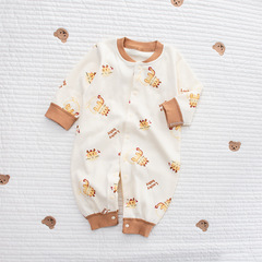 2024寶寶新款連體衣春季美拉德風純棉哈衣無骨長袖新生兒爬服龍