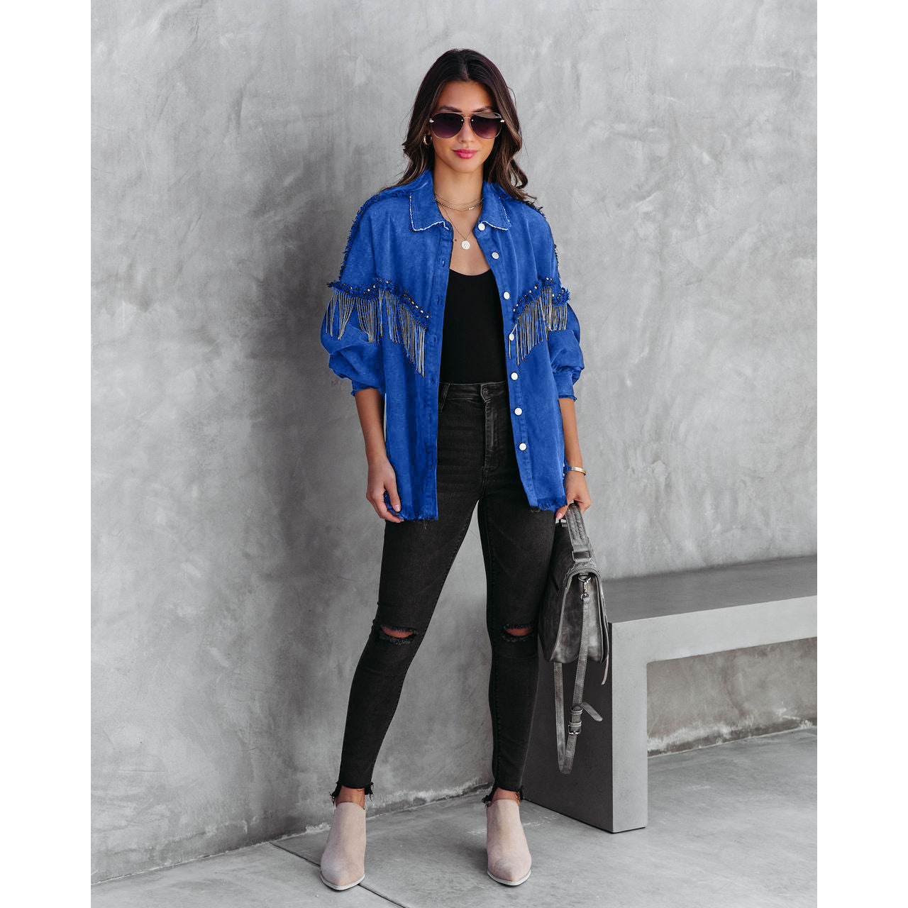 Chain rivets street fashion single breasted coat