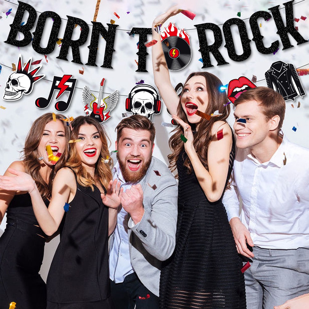 Rock transfronterizo decoración de fiesta de cumpleaños tira banderas colgantes espirales diseño de fiestas temáticas de rock colgantes