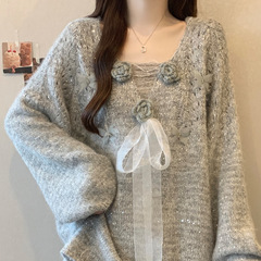 微胖超好看V领套头毛衣女秋冬2025新款大码胖mm中长款针织衫上衣