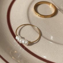 ins法式珠宝天然巴洛克淡水珍珠细圈钛钢戒指小众不掉色秋冬