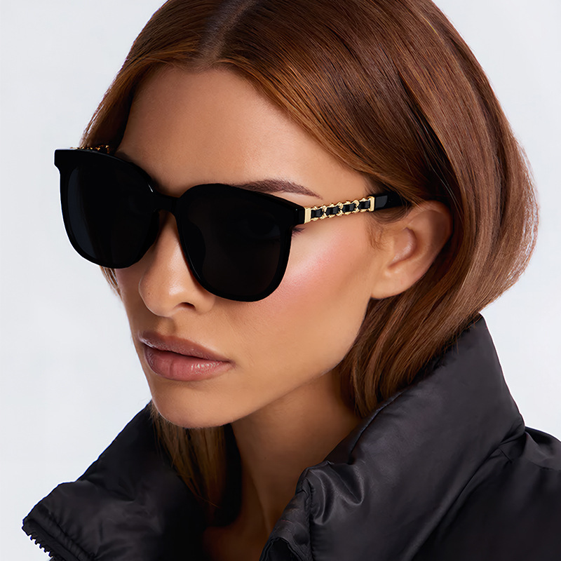 Sunglasses for Women 2026 New Style Square Large Frame Slimming Look High-End Leather Chain Small Chanel-Style Sunglasses with Uv Protection Sunglasses for Women 2026 New Style Square Large Frame Slimming Look High-End Leather Chain Small Chanel-Style Sunglasses with Uv Protection