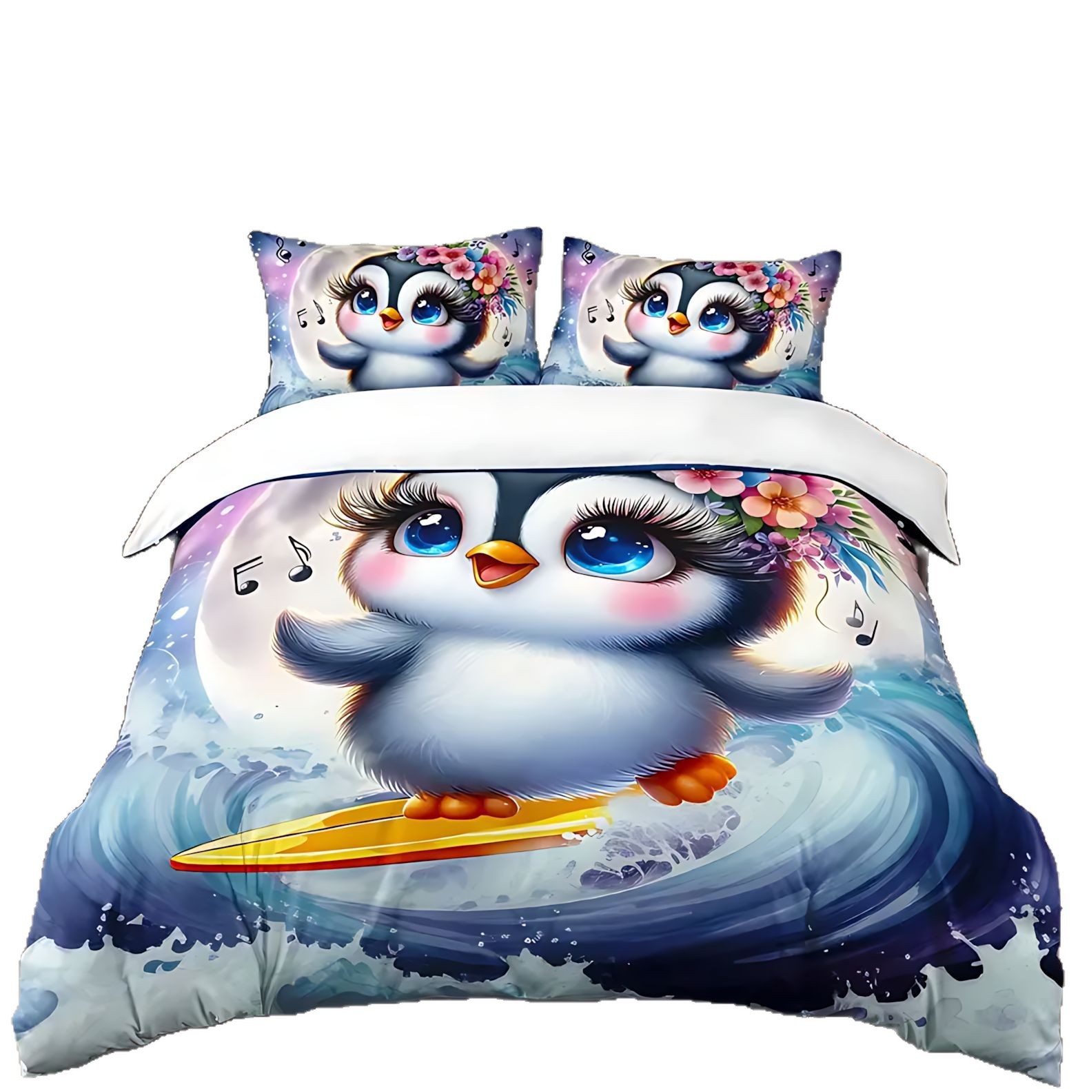 TEMU / JIT Transfronterizo Kit de colcha de cama de dibujos animados lindos pingüinos impresos digitales para diseñar