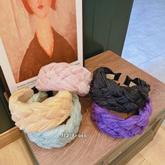 2024新品~韓國版代購超仙氣的歐根泡泡紗寬版麻花編織發卡頭箍女