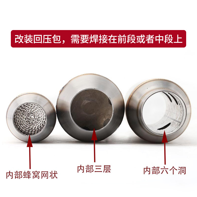 Motorcycle Modified Exhaust Pipe Silencer Plug Modified Stainless Steel Three-Layer Back Pressure Package Exhaust Pipe Middle Section Silencer Drum