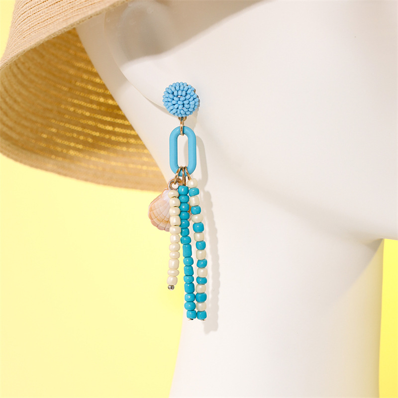 New Fashion Shell Decor Long Bead Tassel Earrings display picture 1