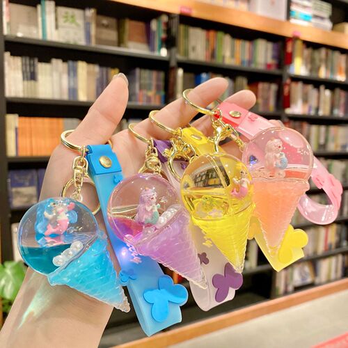New product oil-filled floating mermaid quicksand ice cream acrylic keychain bag pendant car pendant for women
