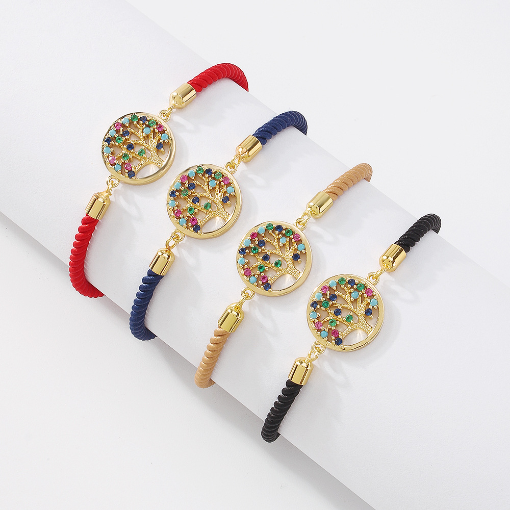 retro geometric tree of life hollow copper inlaid zircon bracelet