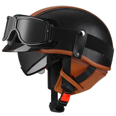 car helmet Japanese scoop helmet, Motosiklet kaskı (dəbilqə) - brown-and-black-tea-mirror-square-retro-mirror-m