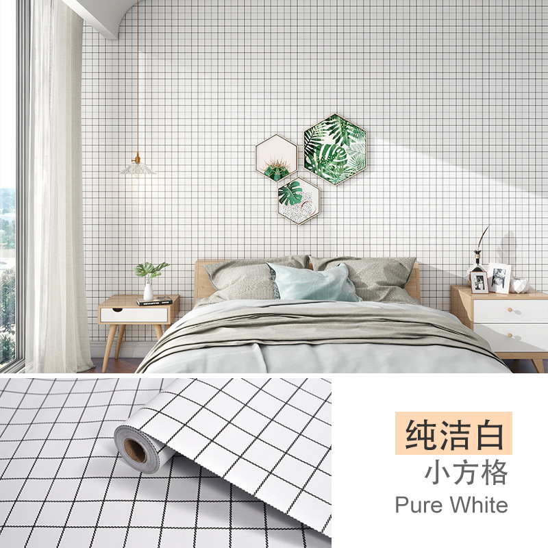 Papel pintado autoadhesivo estrella Plaid dormitorio impermeable a prueba de humedad pegatinas de renovación color sólido blanco Fondo vivo pegatinas papel pintado