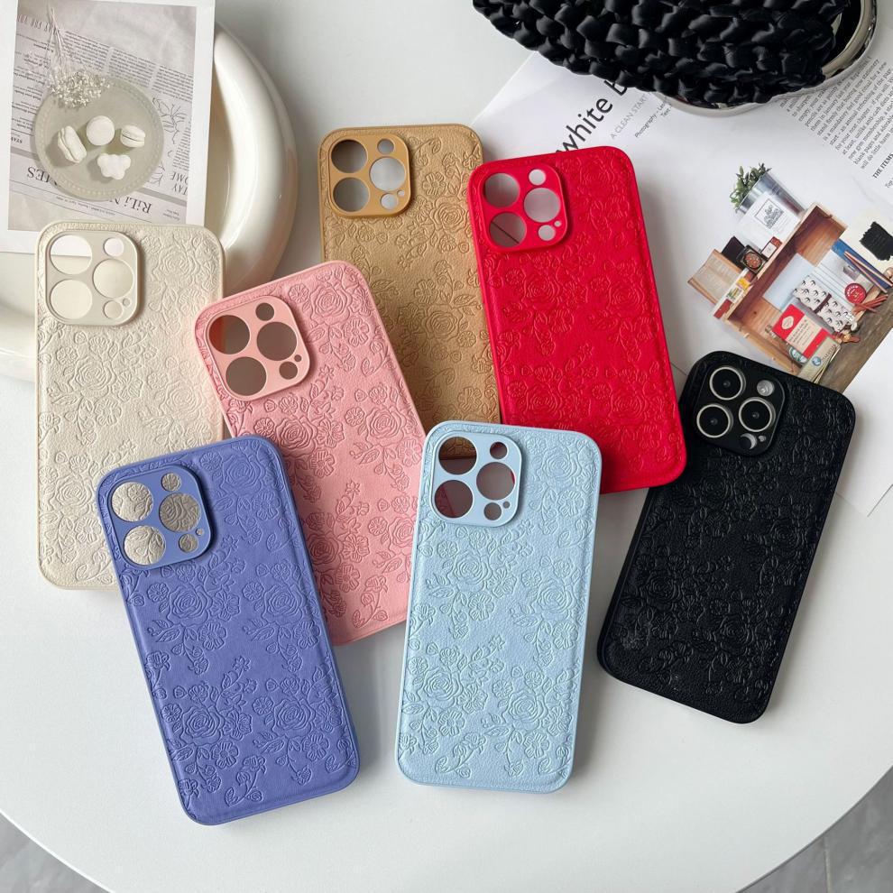 De gama alta en relieve flores de color sólido para iphone15promax teléfono móvil Shell 12/11 Apple 14pro simple 13