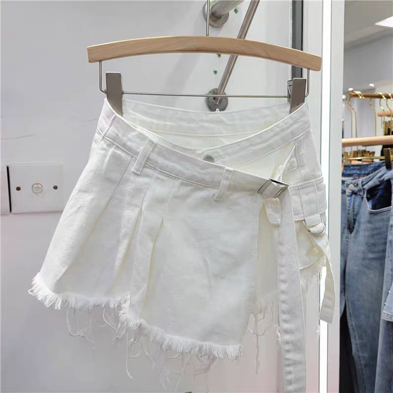 Falda Pantalón de Mezclilla para Mujer de Tiro Alto con Diseño Plisado Irregular