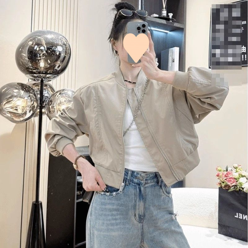 早秋女短款百搭休闲夹克上衣小个子简约时尚立领棒球服运动外套潮|undefined