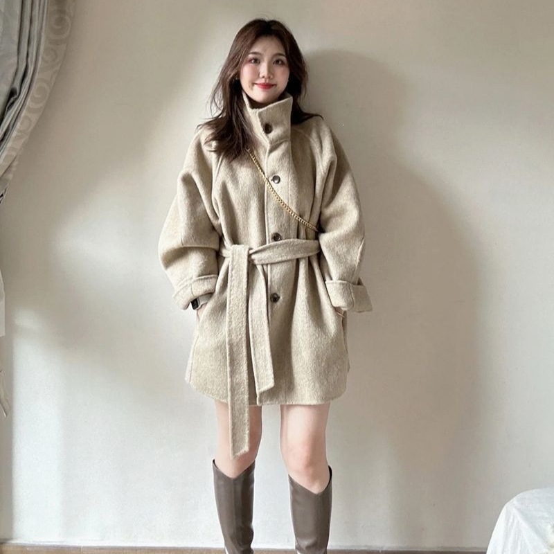 时尚毛呢大衣女短款小个子秋冬季新款高级感立领毛呢外套