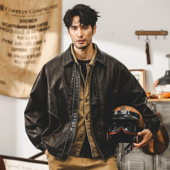 アメリカのレトロな廃土風の柔らかい皮の服のコートの男の秋の潮の札のゆったりしているごろつきのハンサムな硬い漢の機関車の工装のジャケットの男