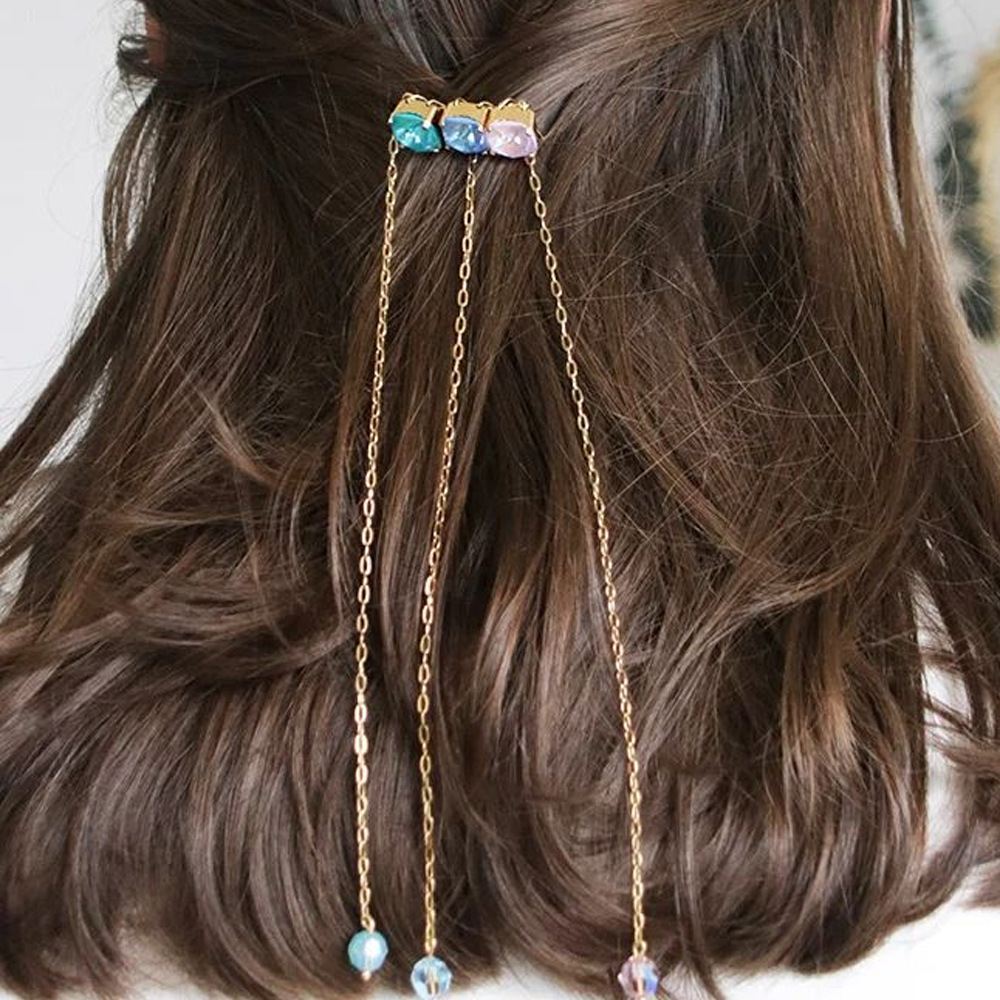 European and American Fashion Design Sense Rhinestone Hairpin Niche Light Luxury Elegant Long Tassel Pendant Headwear Accessories