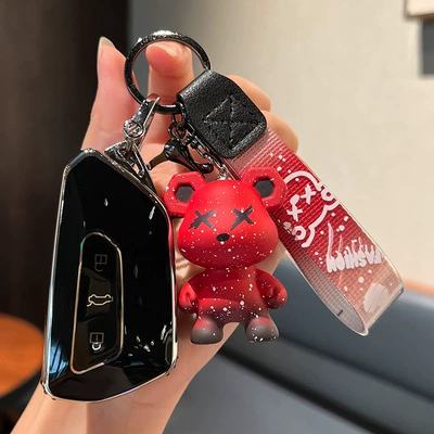 Suitable for Volkswagen Golf 8 Car key bag - volkswagen-j-smart-3-key-single-shell-black-red-violence-bear-pendant