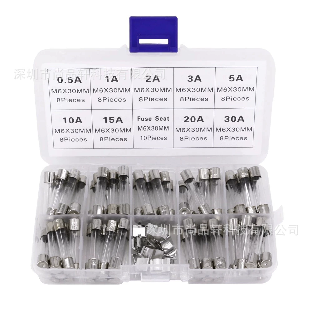72 шт. 6x30 мм стеклянный предохранитель 0.5a-30A 6*30 мм образец трубки предохранителя 72