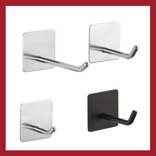 Stainless steel extended hook without drilling bathroom hanger metal adhesive hook bathroom clothing hanger cross-border self-adhesive single hook