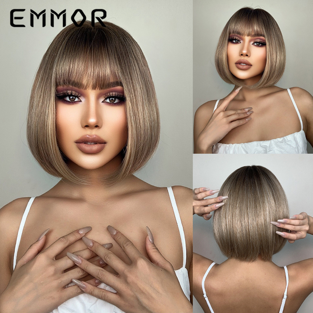 Comercio electrónico transfronterizo Comercio exterior nuevo pelo corto recto flequillo recto cabeza de Bobo Peluca de fibra química europea y americana fabricante de cubierta de cabeza completa femenina