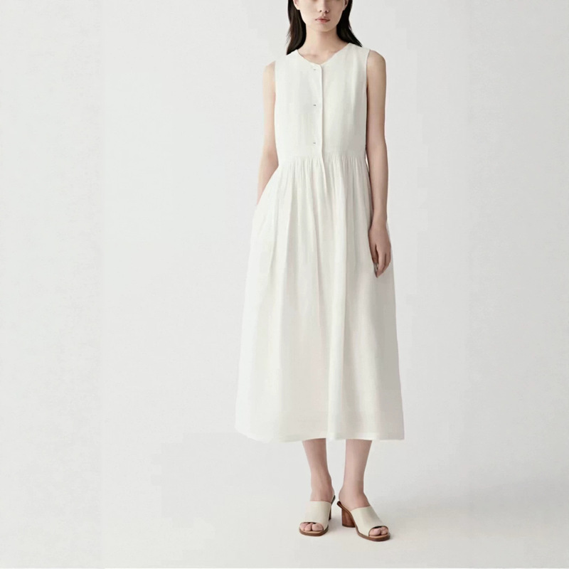 Classic! Very Photogenic! a True Gem! He4996+! 2026 Summer New Style Long Linen Plain Dress