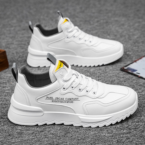 Autumn and winter fashion sports shoes, casual men's running shoes, leather outdoor men's shoes, sneakers, velvet trendy white shoes