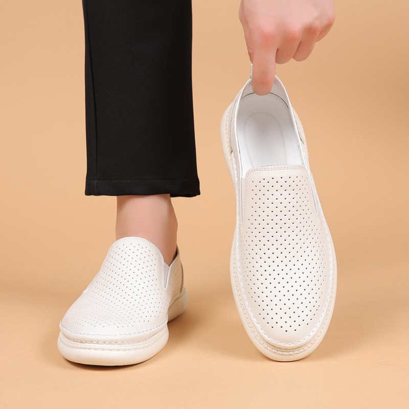 Piel de vaca de primera capa de verano nuevas sandalias para hombres zapatos de cuero con agujeros huecos zapatos de cuero transpirables para hombres zapatos casuales zapatos