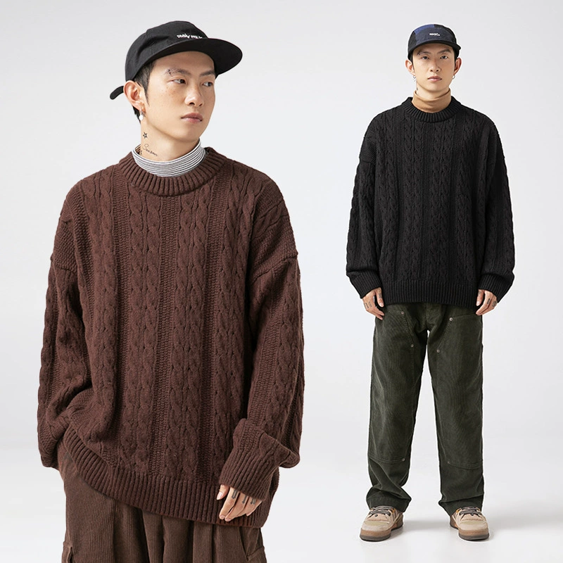 Мужской однотонный свитер с круглым вырезом в корейском и японском стиле, унисекс, осенне-зимний свободный вязаный кардиган в стиле ретро