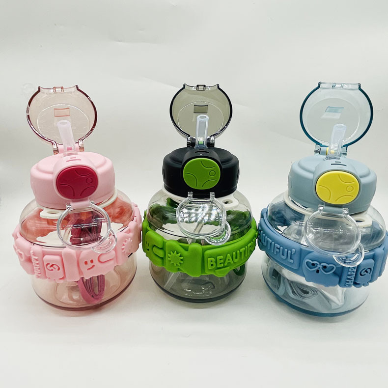 Chengfeng lindo taza de plástico Sol al aire libre taza de plástico de viaje niños estudiante taza de paja tapa elástica taza de agua portátil